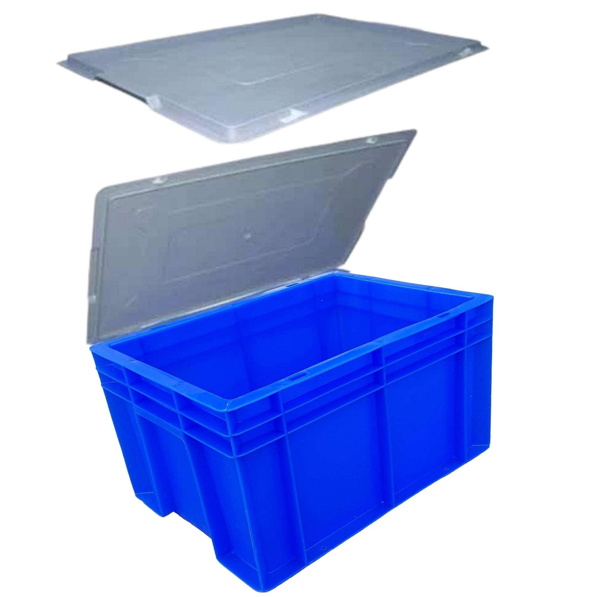 SINGHAL Blue Plastic Crate with Lid 500x325x250 MM, Heavy Duty Multipurpose Portable Storage Basket for Vegetables, Fruits, Milk & Large Items