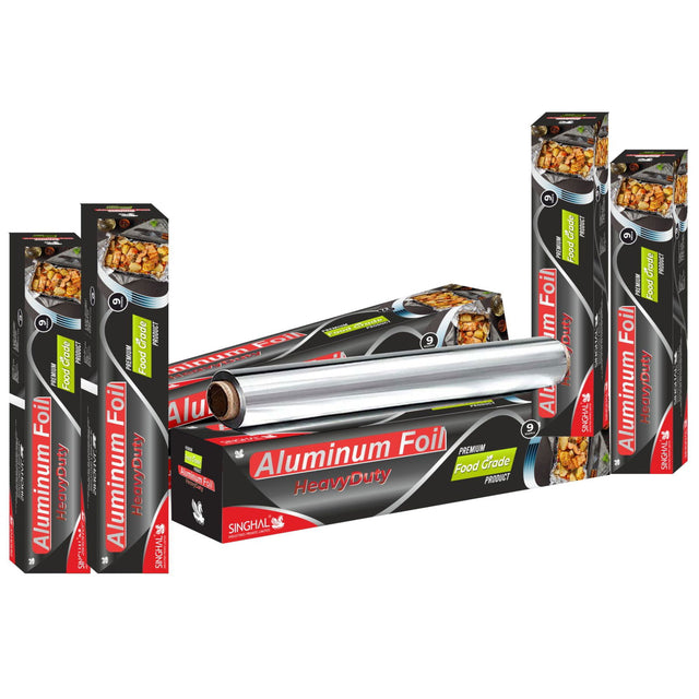 Aluminum Foil, 54 Meters, 11 Microns – Silver Foil for Kitchen, Food Packing, Wrapping, Storing, and Serving (9 Meters per Pack of 6) - Singhal Mart