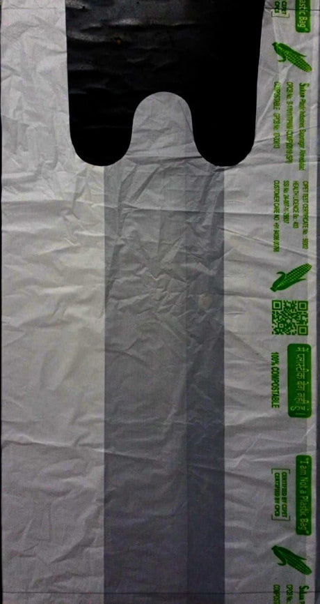 Biodegradable & Compostable Certified Eco-Friendly Grocery Bags Length 16 inch Breadth is 8 inch (16x20 Inch, 100) - Singhal Mart