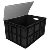 Singhal Black Plastic Crate with lid - Multipurpose Storage Basket Bin with lid (500x325x250 MM) - Made from Recyclable Plastic