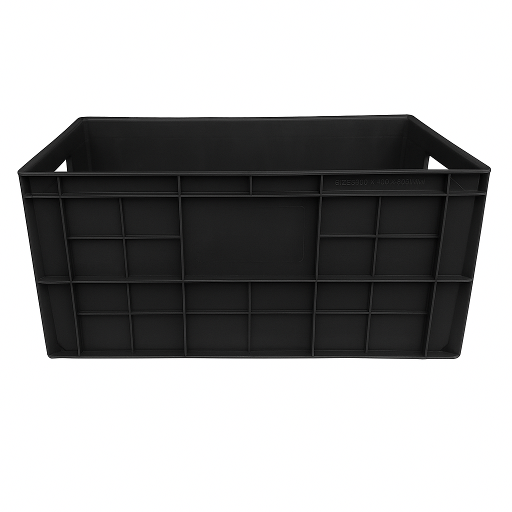 Singhal Black Plastic Crate - Multipurpose Storage Basket Bin (500x325x250 MM) - Made from Recyclable Plastic