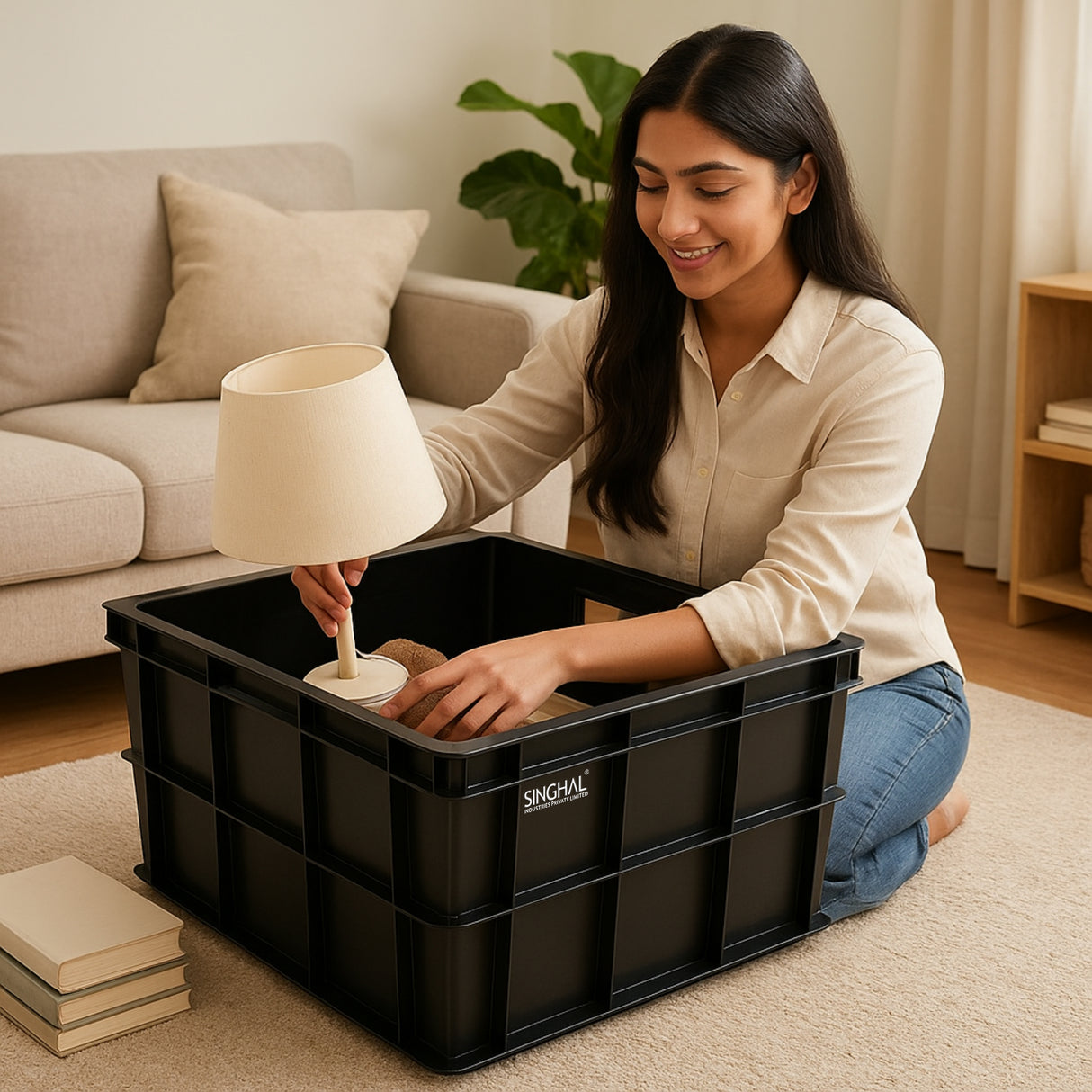 Singhal Black Plastic Crate - Multipurpose Storage Basket Bin (500x325x250 MM) - Made from Recyclable Plastic