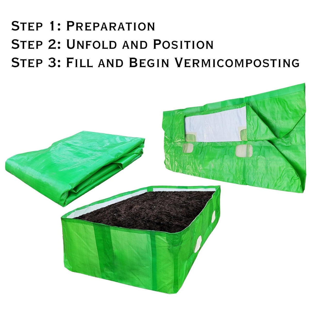 Discover the Singhal HDPE UV Stabilized Vermi Compost Bed, 350 GSM, 8x4x2 ft, made from 100% virgin material in green and white, perfect for composting - Singhal Mart