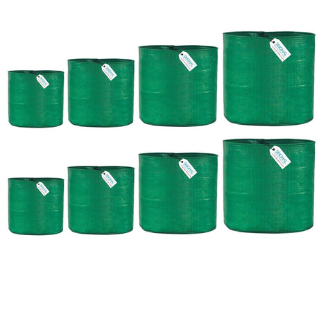 HDPE UV Protected Round Plants Grow Bags Combo, 9x9, 9x12, 12x12, 12x15 Inch - Each 2 Bag (Pack of 8 Bags) for Home, Office & Terrace Gardening - Singhal Mart