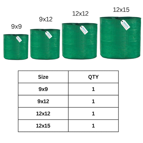 HDPE UV Protected Round Plants Grow Bags Combo, 9x9, 9x12, 12x12, 12x15 Inch - Each 2 Bag (Pack of 8 Bags) for Home, Office & Terrace Gardening - Singhal Mart