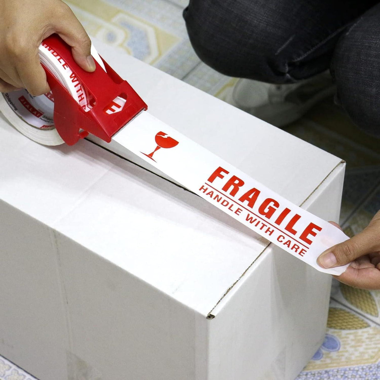 Handle with Care Fragile Tape – 48mm x 65m Roll, Printed Packaging Tape for Secure Handling and Shipping - Singhal Mart