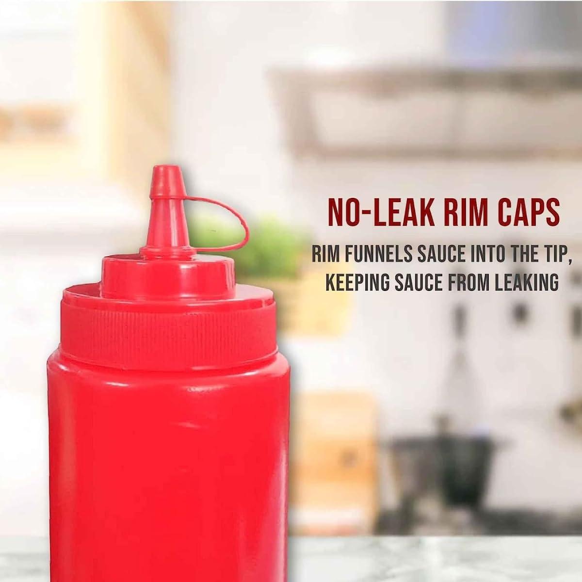 Ketchup Dispenser Bottle, 200 ML White/Red with Cap – Perfect for Home, Dining Tables, Cafes, and Restaurants, Includes Squeeze Bottle Cap - Singhal Mart