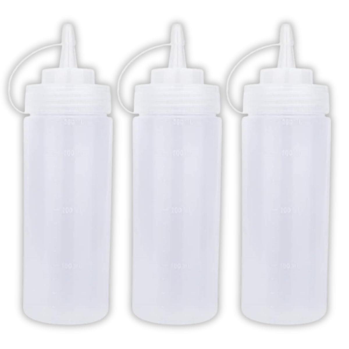 Ketchup Dispenser Bottle, 360 ML White – Pack of 3 Plastic Squeeze Bottles with Caps for Mustard and Sauces, Great for Home, Dining, and Cafes - Singhal Mart