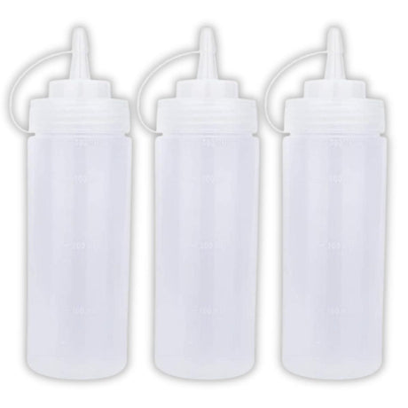 Ketchup Dispenser Bottle, 360 ML White – Pack of 3 Plastic Squeeze Bottles with Caps for Mustard and Sauces, Great for Home, Dining, and Cafes - Singhal Mart