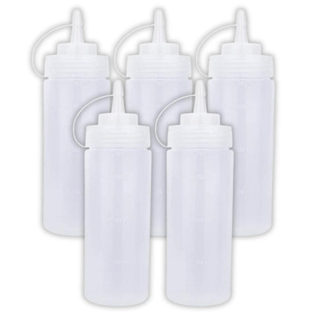 Ketchup Dispenser Bottle, 360 ML White – Pack of 5 Plastic Squeeze Bottles with Caps for Mustard and Sauces, Perfect for Home, Dining, and Cafes - Singhal Mart