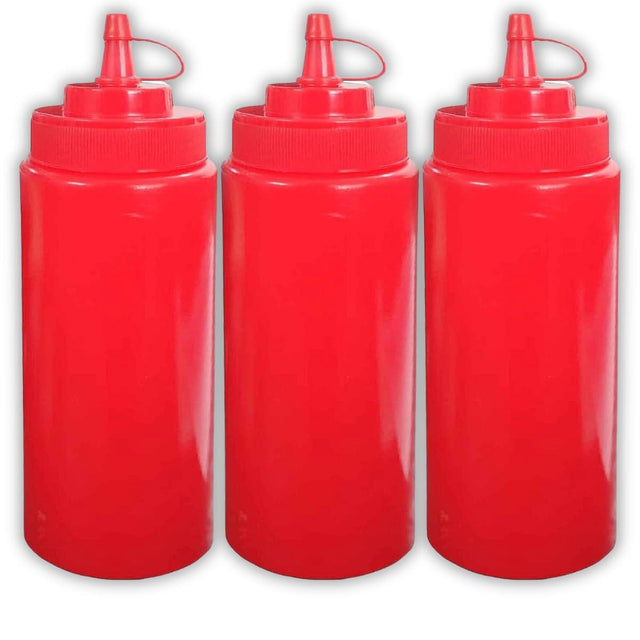 Ketchup Dispenser Bottle with Cap – 200 ML White/Red Plastic Squeeze Bottle for Mustard and Sauce, Pack of 3 for Home, Dining, and Cafes - Singhal Mart