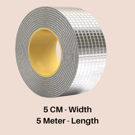 Leakage Repair Waterproof Tape – 5CM x 5M. Aluminum Foil and Butyl Rubber Tape for Pipe and Roof Water Leakage Solutions, Adhesive Sealing - Singhal Mart