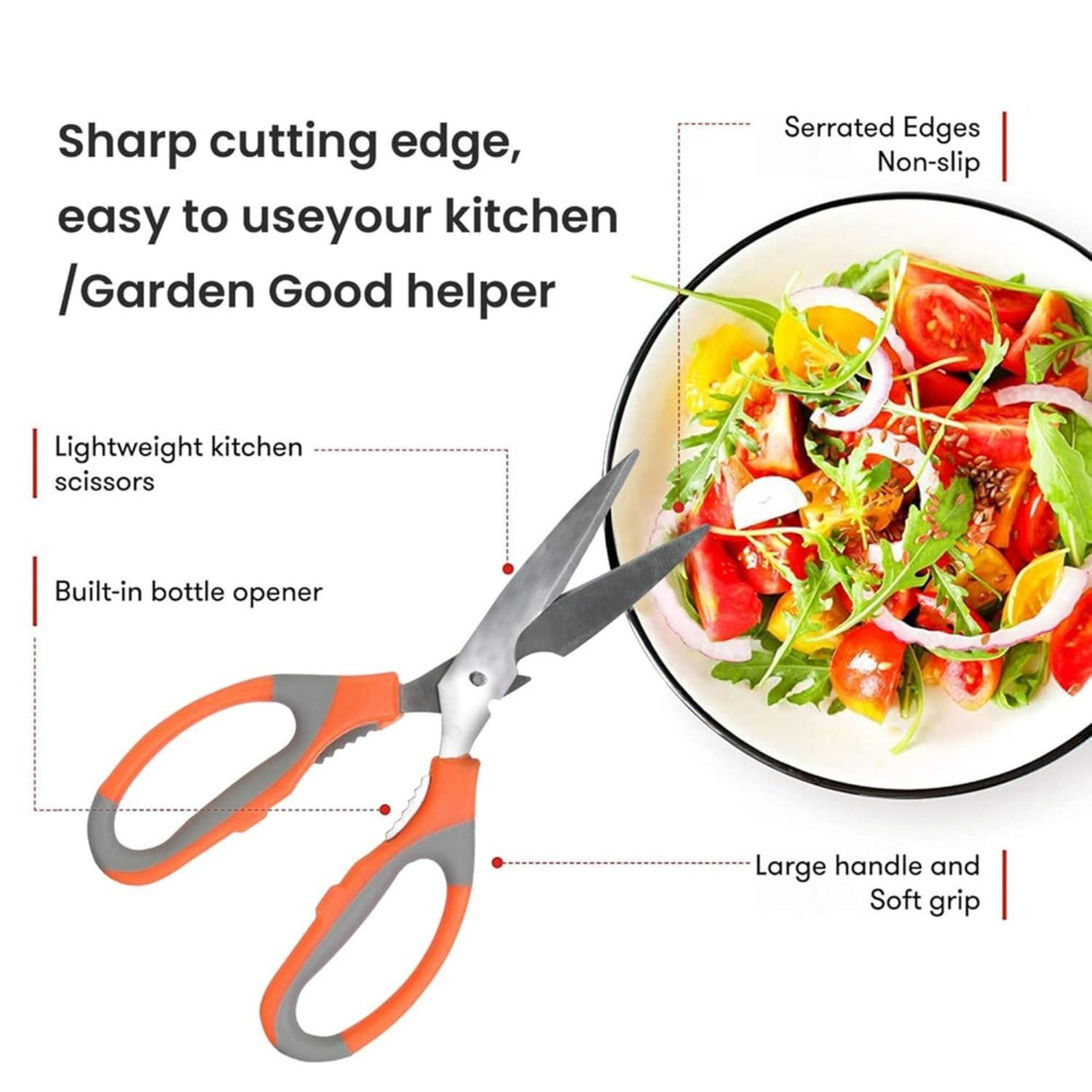 Multipurpose Kitchen Scissors – High-Grade Stainless Steel Blades for Home and Gardening. Precision Ground Edge for Versatile Use, Pack of 2 - Singhal Mart