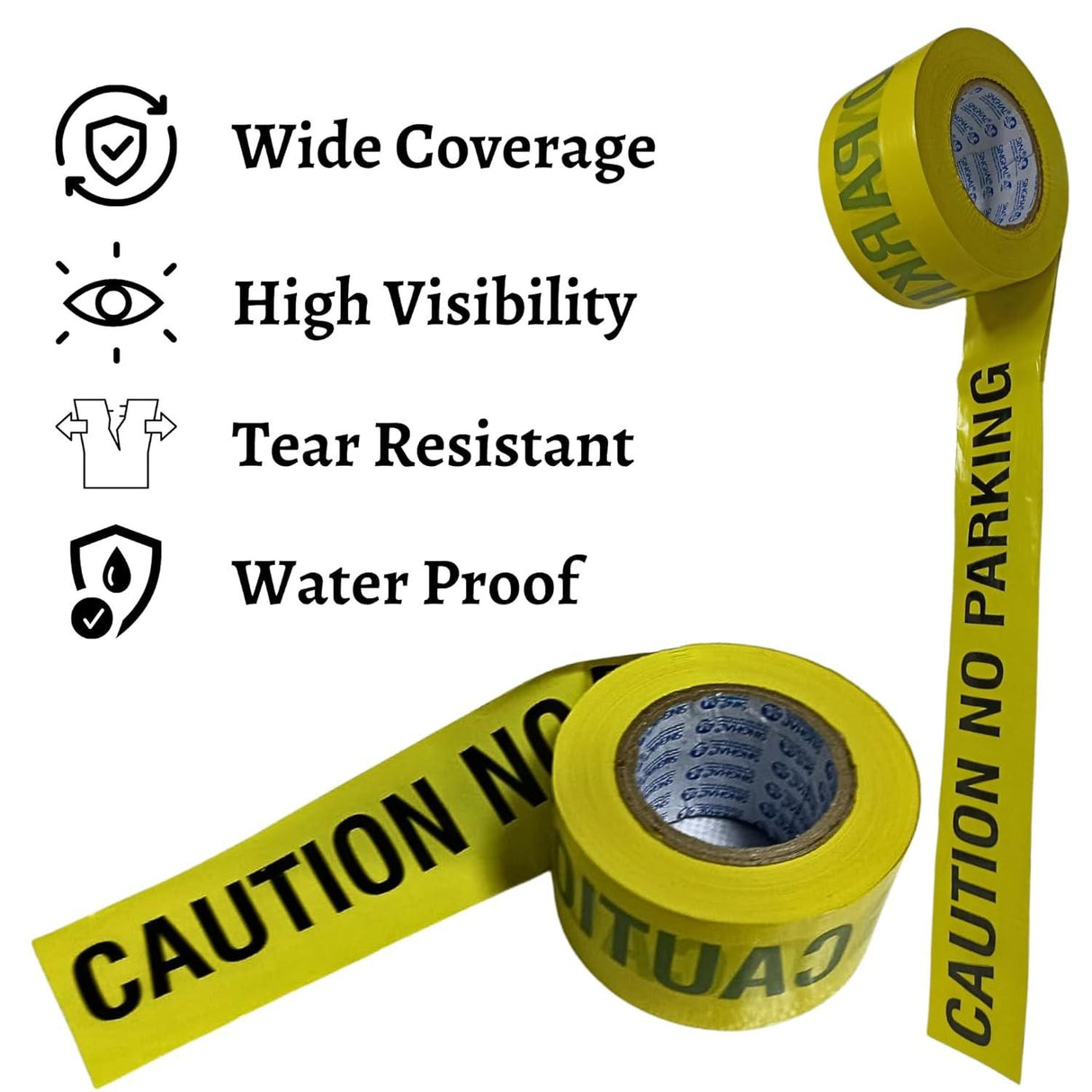 No Parking Caution Tape Roll – 3 Inch x 300 Meter, Pack of 2. High-Visibility Bright Yellow with Bold Black Print. Waterproof Warning Tape - Singhal Mart