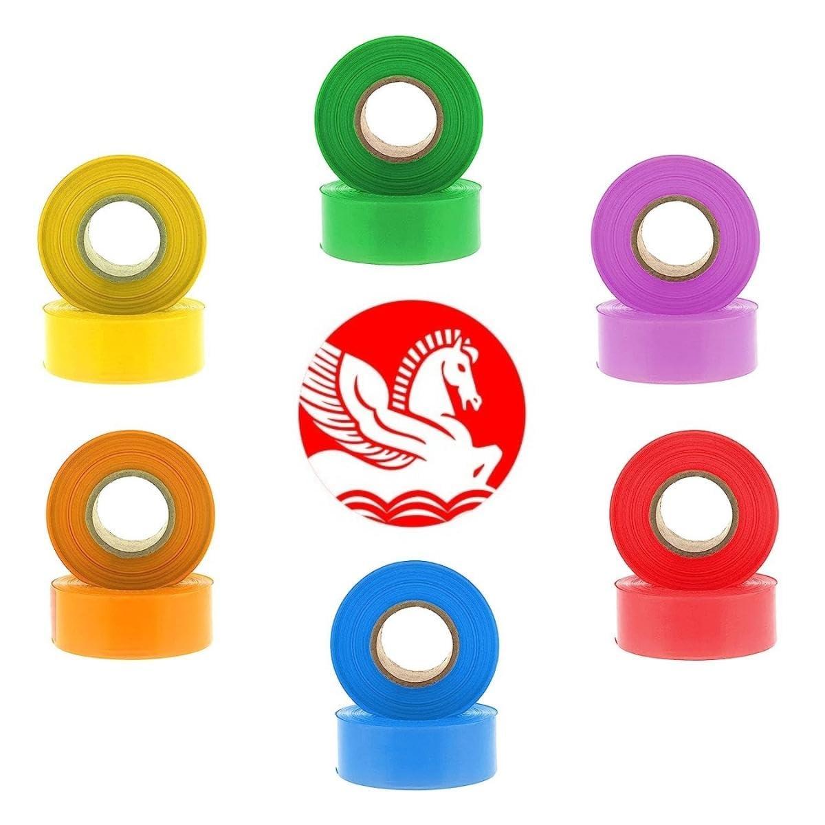 Orange Flagging Tape, 1 Inch Wide, 300 Feet Long | Highly Visible for Marking and Flagging | Combo Pack of 6 Rolls - Singhal Mart