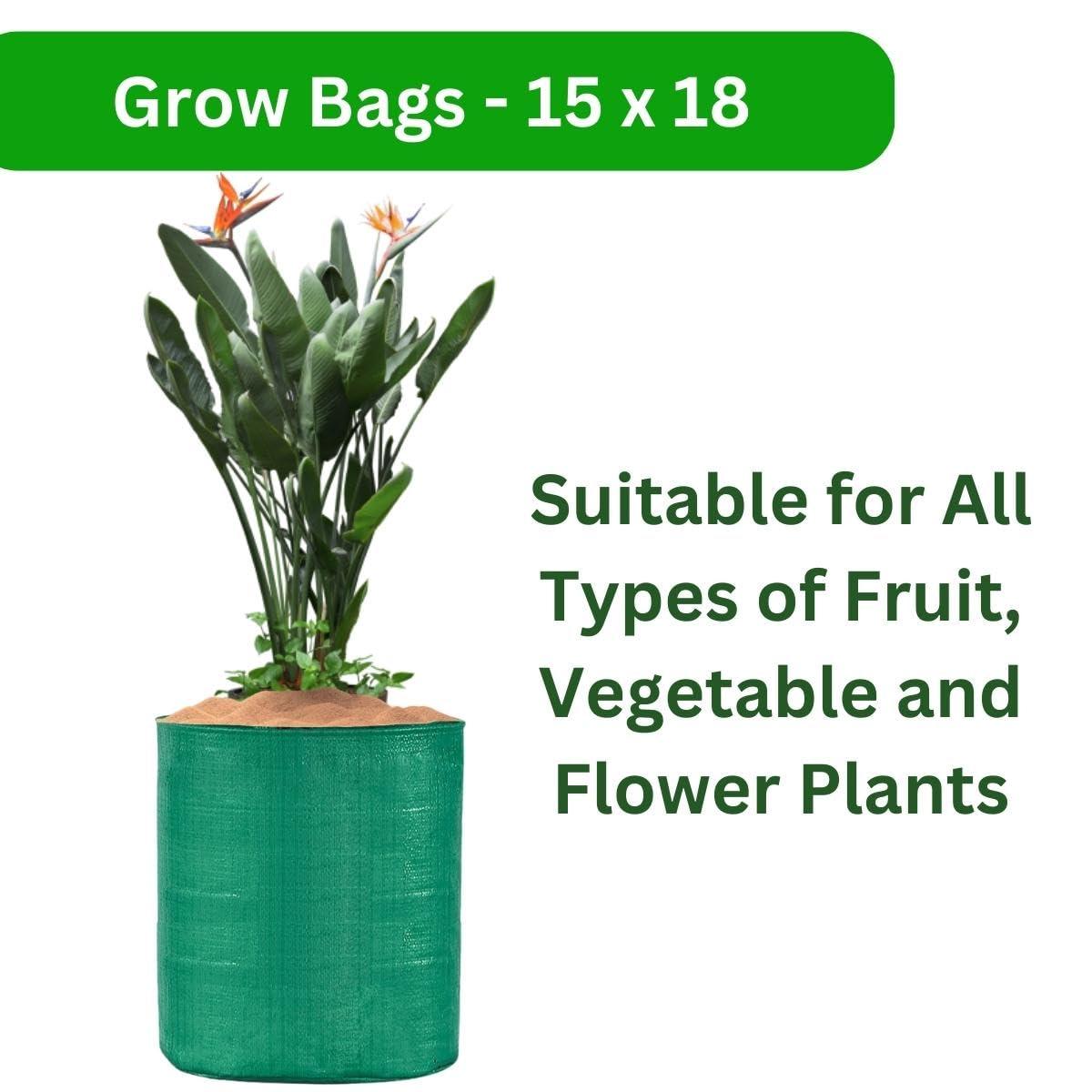 Pack of 5 15x18 Inch HDPE UV-Protected Round Grow Bags – Green Color for Terrace and Vegetable Gardening - Singhal Mart