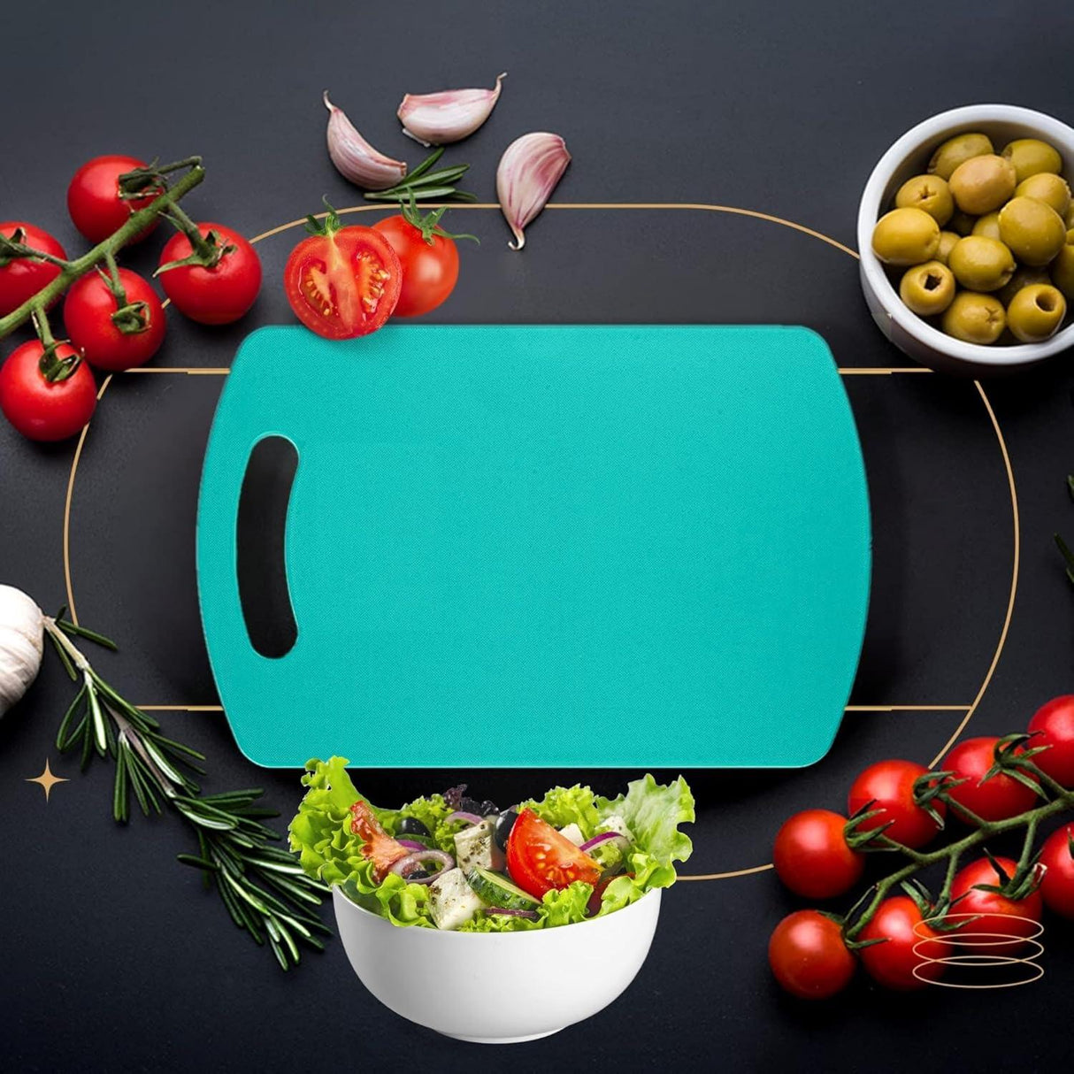 Plastic Cutting Board with Handle – Premium-Grade for Kitchen Use, Food Safe & BPA-Free, Dishwasher Safe – Medium Green, Pack of 2 - Singhal Mart
