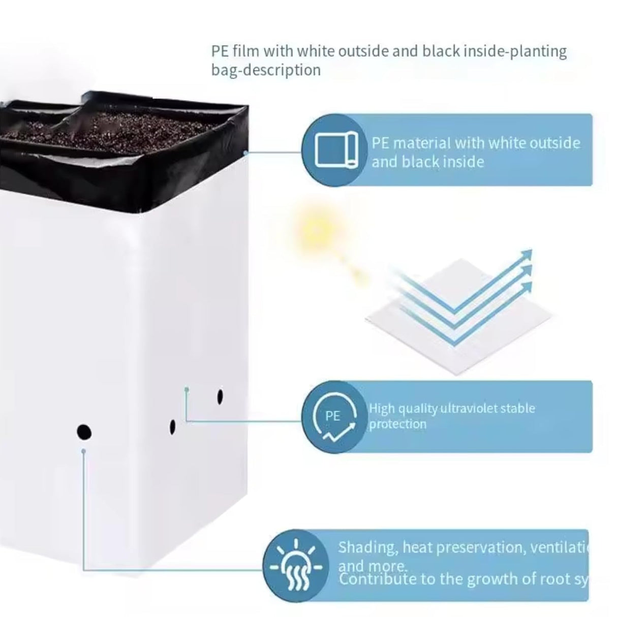 Poly Grow Bags - 10 pcs, 24x24x40 cm, White Outside, Black Inside. Perfect for growing vegetables and flowering plants. Durable and effective - Singhal Mart
