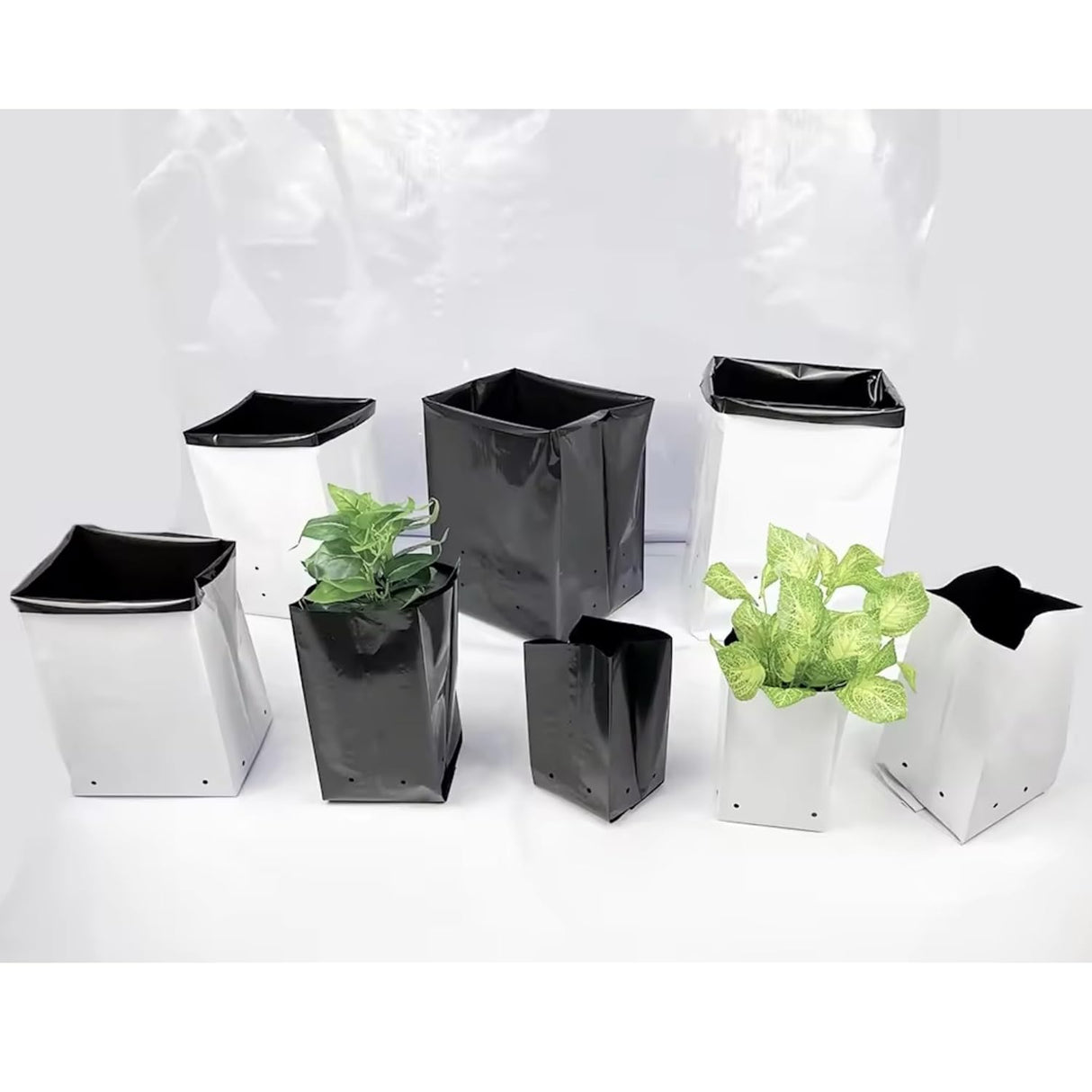 Poly Grow Bags - 10 pcs, 24x24x40 cm, White Outside, Black Inside. Perfect for growing vegetables and flowering plants. Durable and effective - Singhal Mart