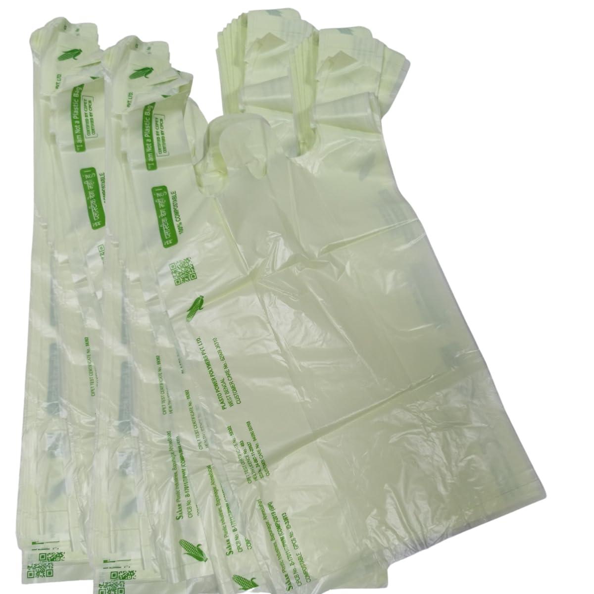 SINGHAL Biodegradable Carry Bags | Certified Compostable Carry Bag | Eco Friendly Shopping Bags for Home, Grocery Store Bag (Combo Pack of 100 x 2) 16x20 Inches - Singhal Mart