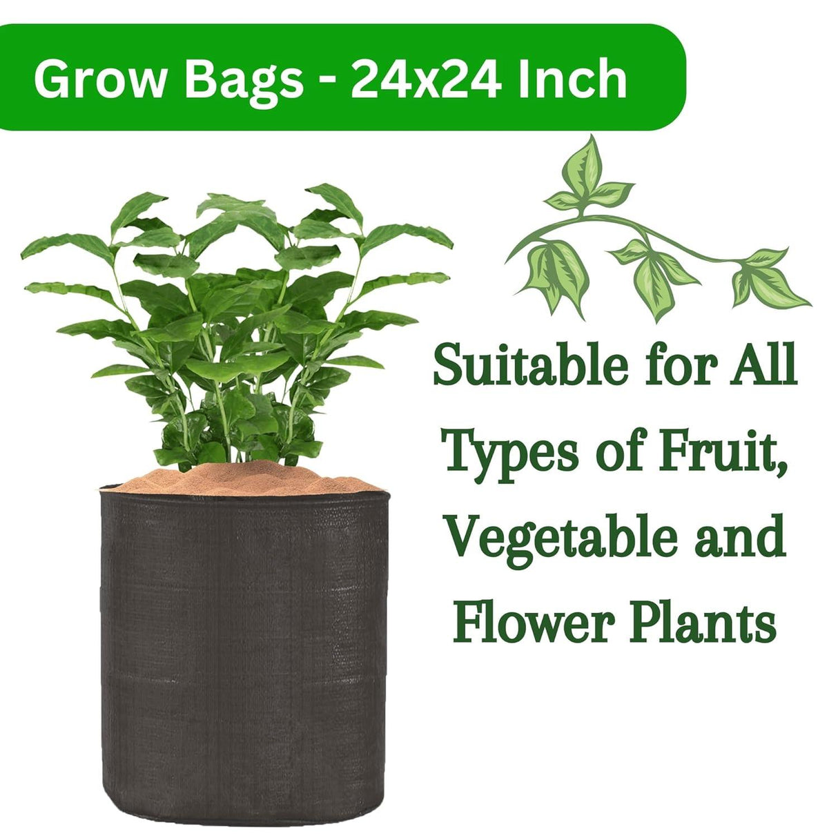 SINGHAL HDPE UV-Resistant Round Grow Bags 24x24 Inch, Black, Pack of 10 – Ideal for Terrace & Veggie Gardens - Singhal Mart