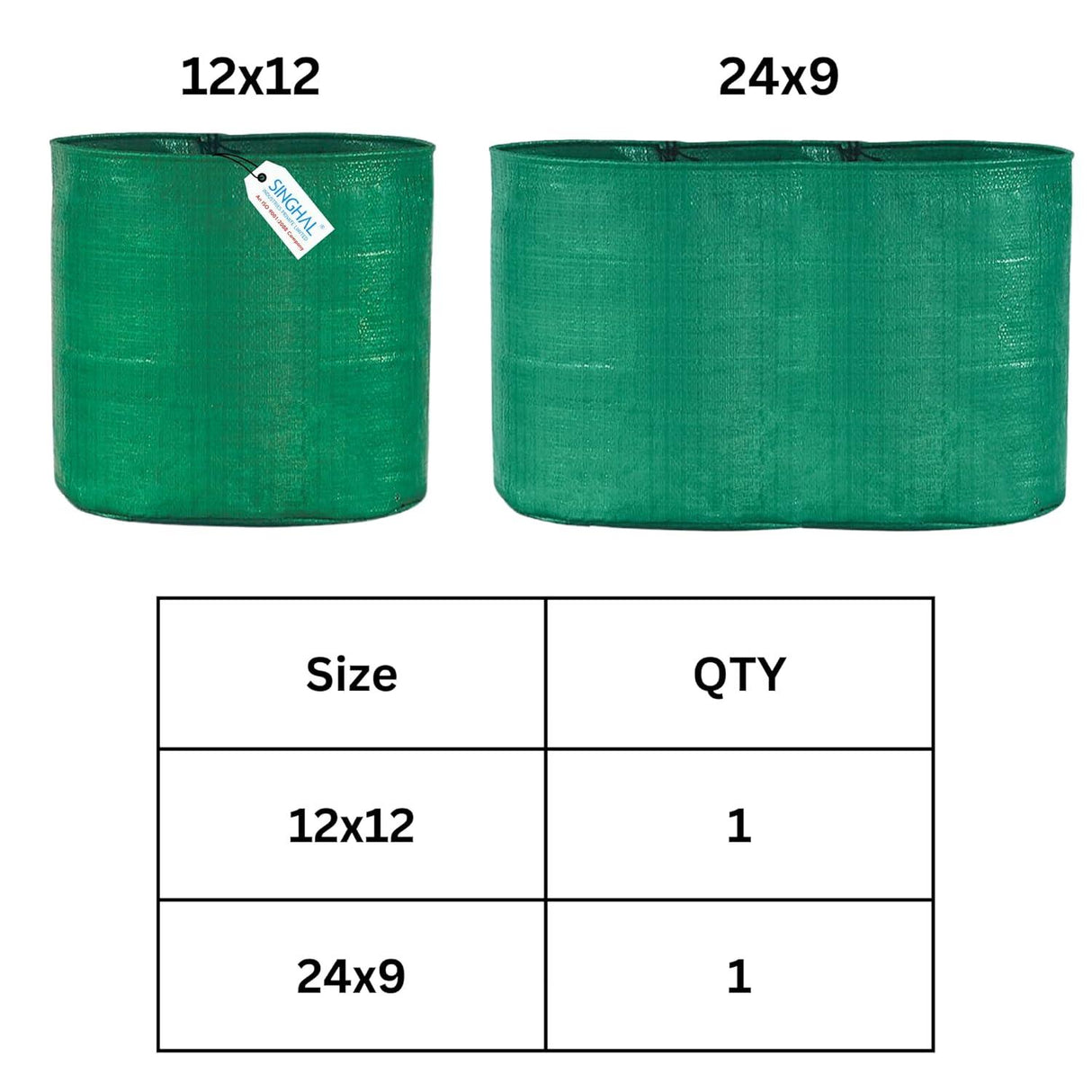 SINGHAL HDPE UV Protected Green Grow Bags Combo, 12x12" & 24x9" | 1 Bag Each | Pack of 2 - Singhal Mart