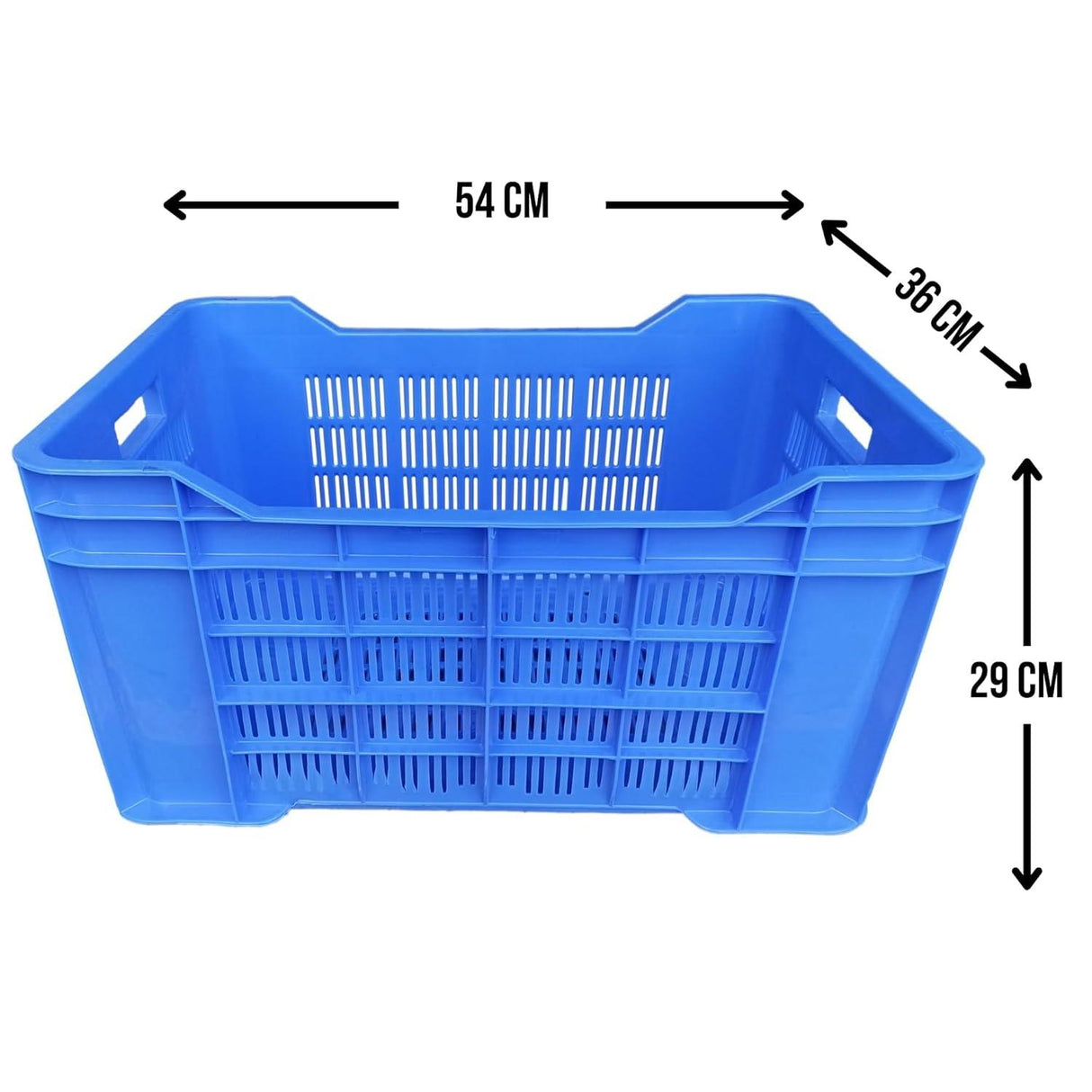 SINGHAL Heavy Duty Big Blue Portable Plastic Crate 54x36x29 CM | Versatile Storage Crate | Large Bin for Vegetables, Fruit, Milk & More - Singhal Mart