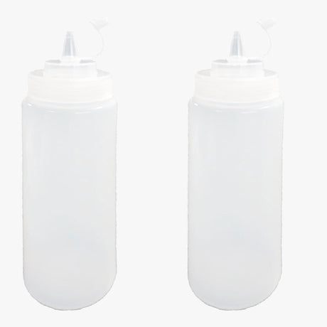 Set of 2 plastic squeeze bottles with caps, perfect for ketchup, mustard, or sauces. Each 150 ML bottle offers easy dispensing and convenient storage - Singhal Mart