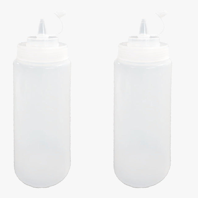 Set of 2 plastic squeeze bottles with caps, perfect for ketchup, mustard, or sauces. Each 150 ML bottle offers easy dispensing and convenient storage - Singhal Mart