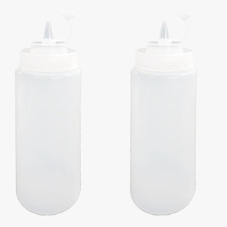 Set of 2 plastic squeeze bottles with caps, perfect for ketchup, mustard, or sauces. Each 150 ML bottle offers easy dispensing and convenient storage - Singhal Mart