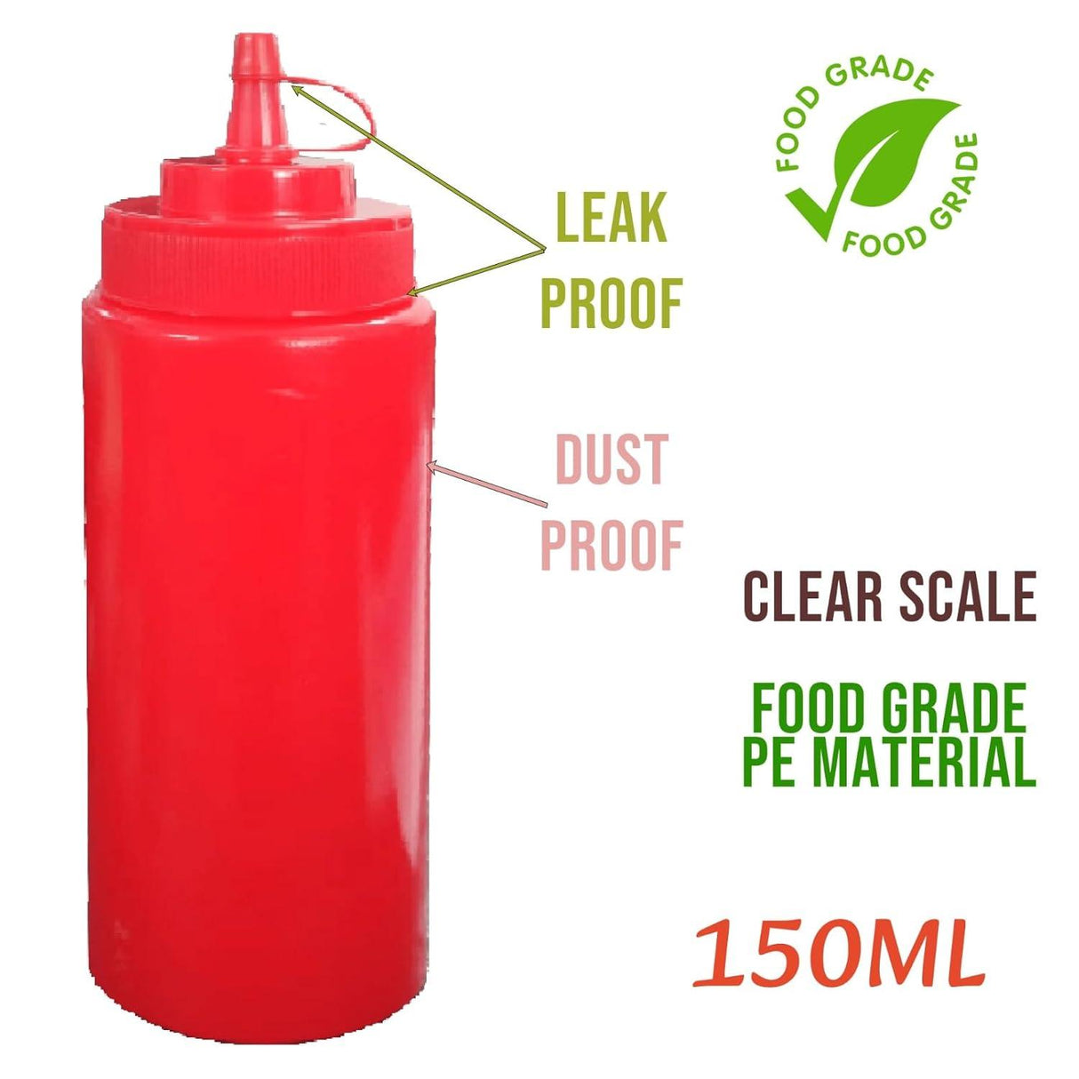 Set of 4 plastic squeeze bottles with caps, perfect for ketchup, mustard, and sauces. Each 150 ML bottle ensures easy dispensing and organized storage - Singhal Mart