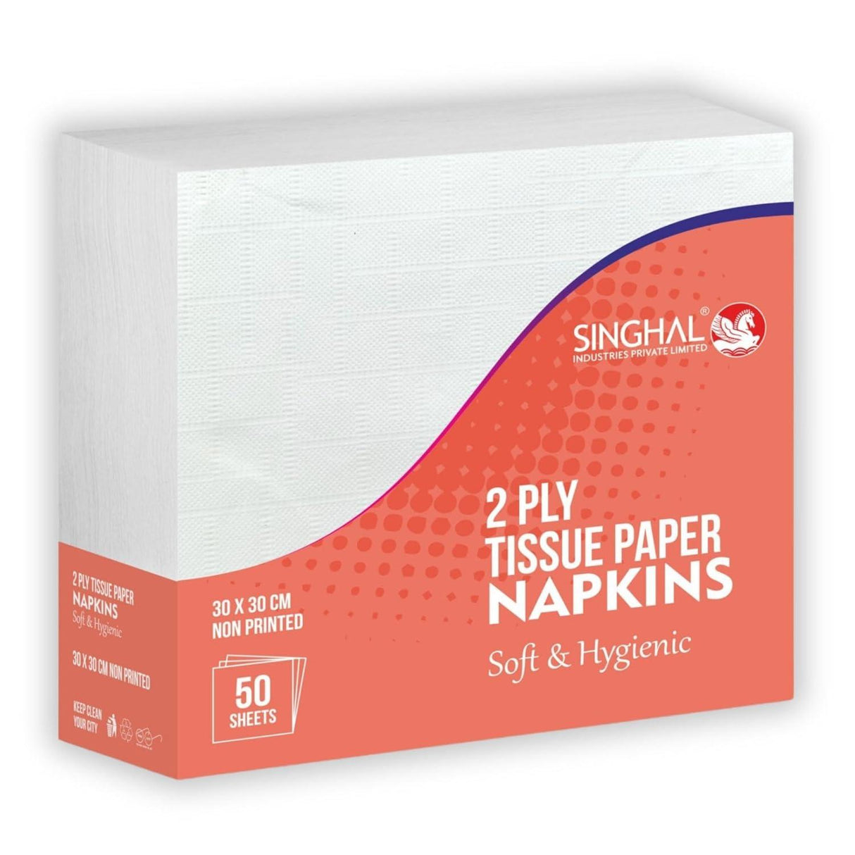 Singhal 2-Ply Tissue Paper Napkins, 30x30 CM, Plain, Pack of 50 Sheets (50 Pulls Per Pack) – Perfect for Everyday Use - Singhal Mart