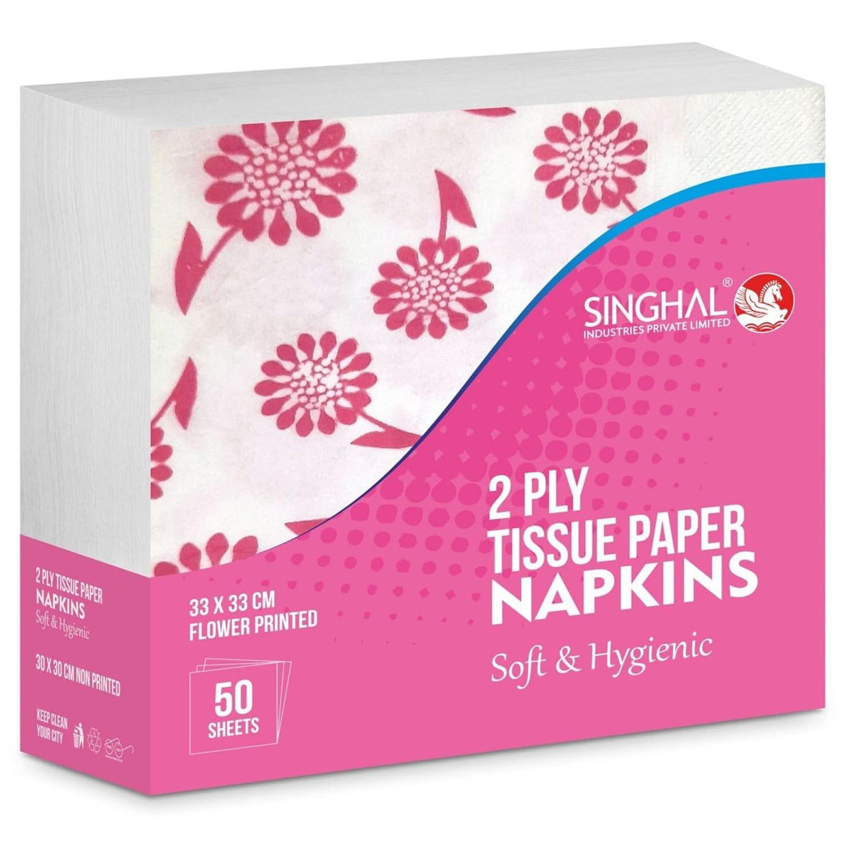 Singhal 2 Ply Printed Tissue Paper Napkins, 33x33 CM - Pack of 1 with 50 Pulls and 50 Sheets for Stylish and Practical Use - Singhal Mart