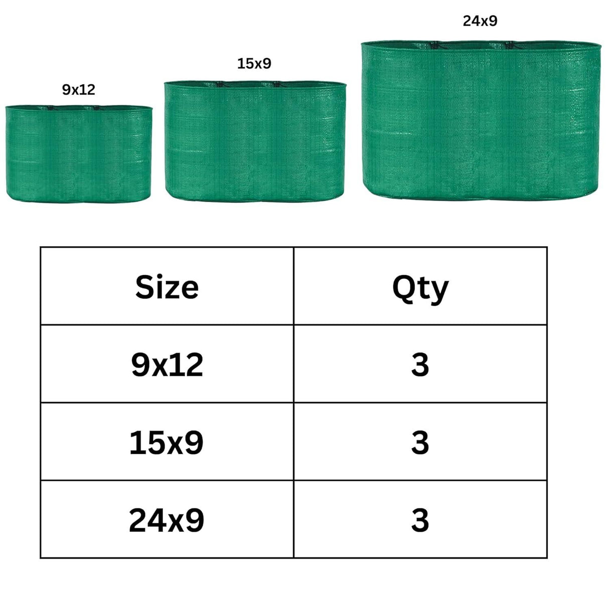 Singhal HDPE UV-Protected Round Plant Grow Bags Combo – 9x12, 15x9, 24x9 Inches (Pack of 9 Bags, 3 Bags of Each Size) for Terrace and Vegetable Gardening - Singhal Mart