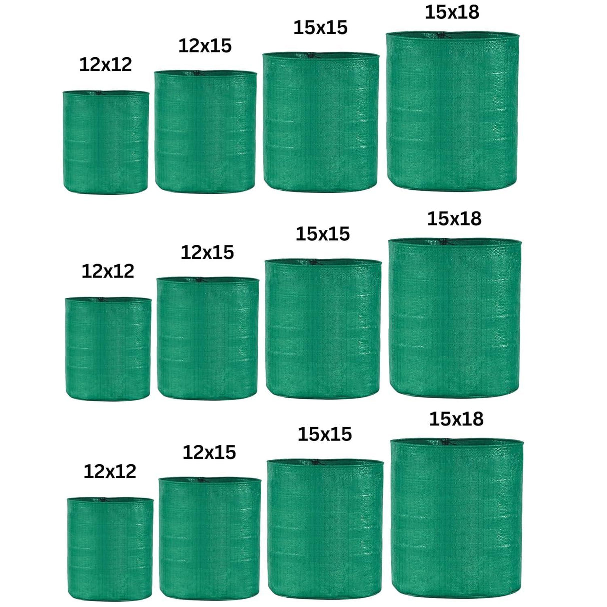 Singhal HDPE UV-Resistant Round Plant Grow Bags Combo - 12x12, 12x15, 15x15, 15x18 Inch (Set of 12 Bags, 3 Bags Each Size) for Terrace and Vegetable Gardening - Singhal Mart