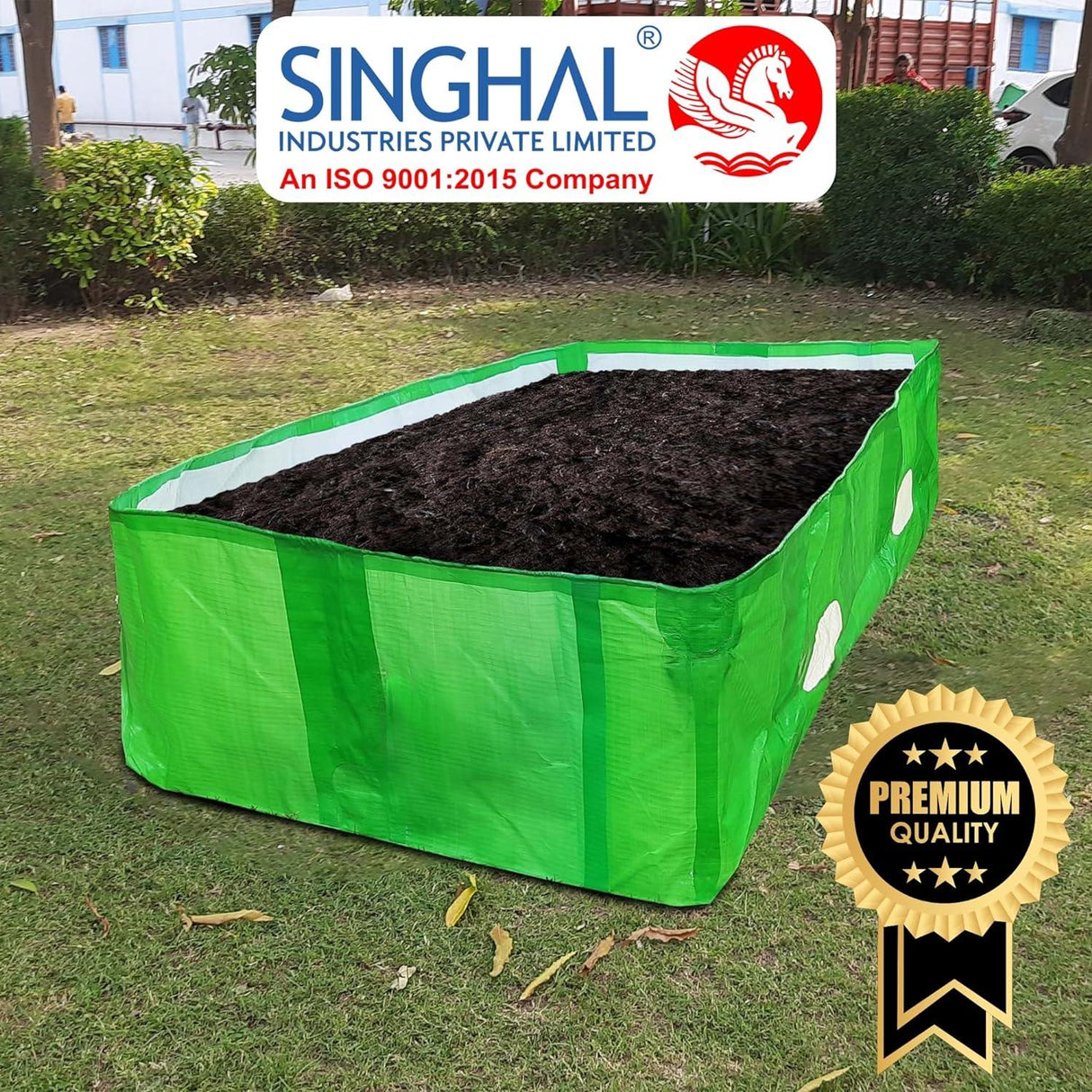 Singhal HDPE UV Stabilized Vermi Compost Bed, measuring 8x4x2 ft and crafted from 100% virgin materials in green and white. Perfect for vermicomposting - Singhal Mart