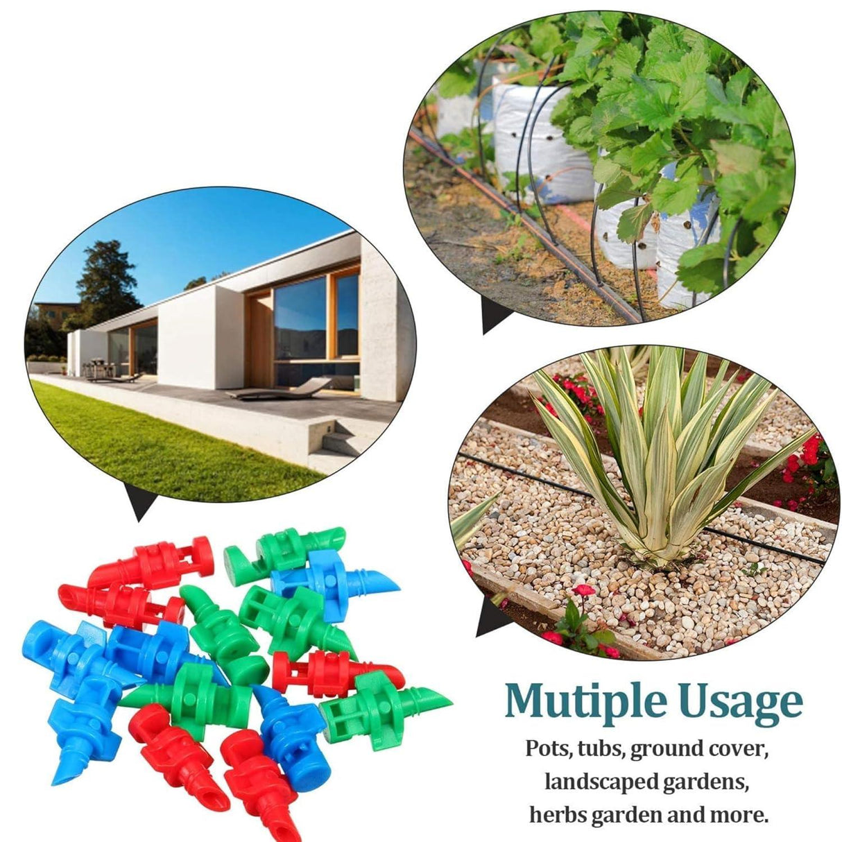 Water Spray Misting Nozzle Pack of 100 – Mini Sprinklers for Garden, Lawn Irrigation, 180 Degree Coverage, Green Plastic Drip System - Singhal Mart