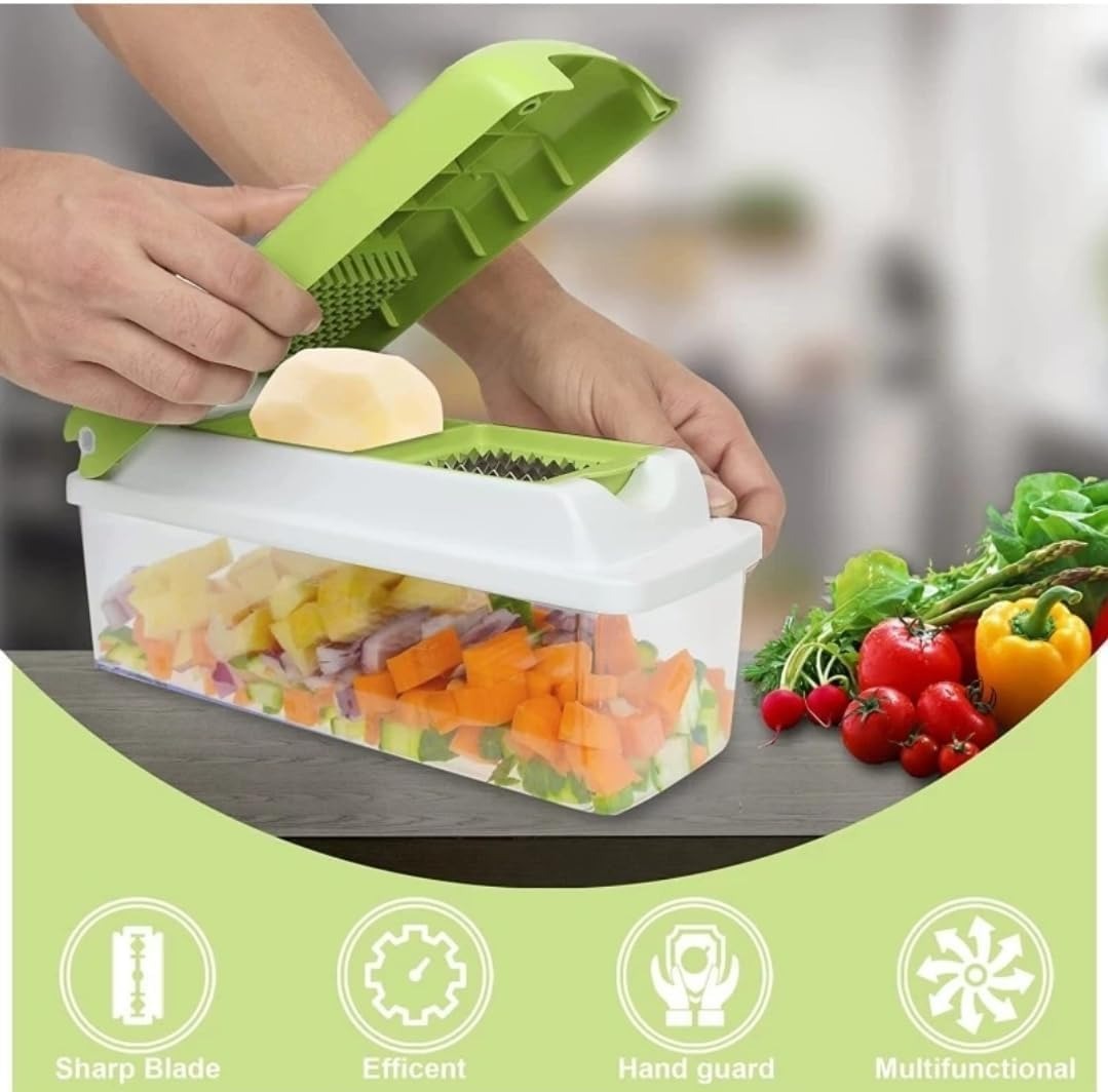 Singhal Multipurpose Chopper, Fruits & Vegetable Cutters, Grater Peeler Chipser, Unbreakable Food Grade Body, Easy Push to Clean Button Slicer Dicer, Chopper for Kitchen (Green, Plastic)