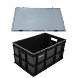 Singhal Black Plastic Crate with lid - Multipurpose Storage Basket Bin with lid (500x325x250 MM) - Made from Recyclable Plastic