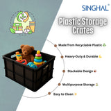 Singhal Black Plastic Crate - Multipurpose Storage Basket Bin (500x325x250 MM) - Made from Recyclable Plastic